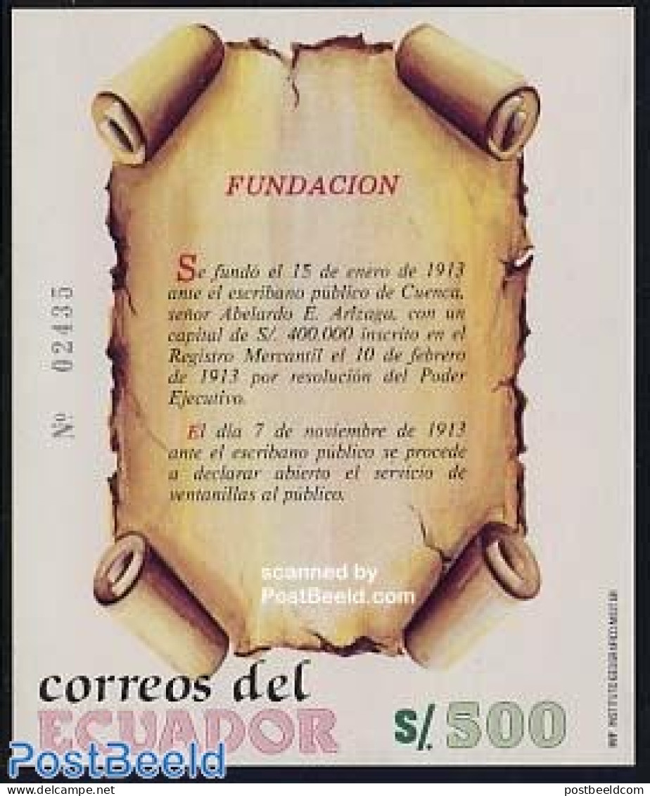 Ecuador 1989 Azuay Bank S/s, Mint NH, Various - Banking And Insurance - Ecuador