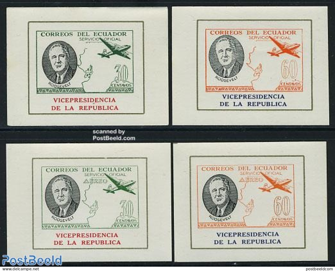 Ecuador 1949 On Service, Vice President 4 S/s, Mint NH, History - Transport - Various - American Presidents - Aircraft.. - Vliegtuigen