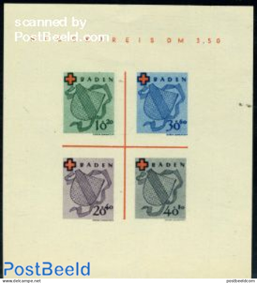 Germany, French Zone 1949 Baden, Red Cross S/s (issued Without Gum), Mint NH, Health - Red Cross - Croix-Rouge