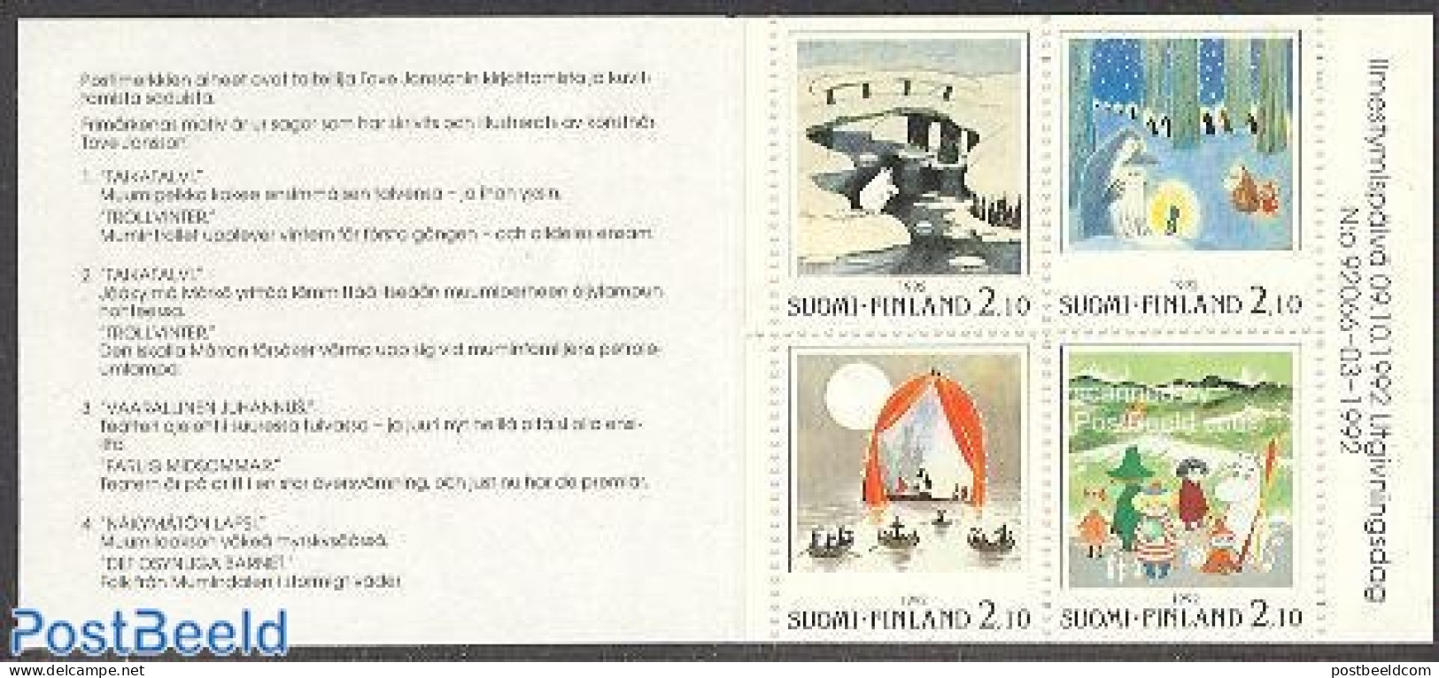 Finland 1992 NORDIA 4v In Booklet, Mint NH, Transport - Stamp Booklets - Ships And Boats - Art - Children's Books Illu.. - Unused Stamps