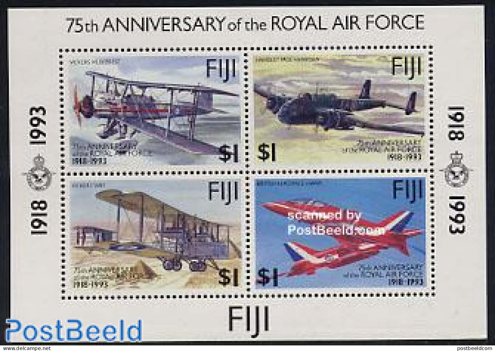 Fiji 1993 RAF S/s, Mint NH, Transport - Aircraft & Aviation - Airplanes