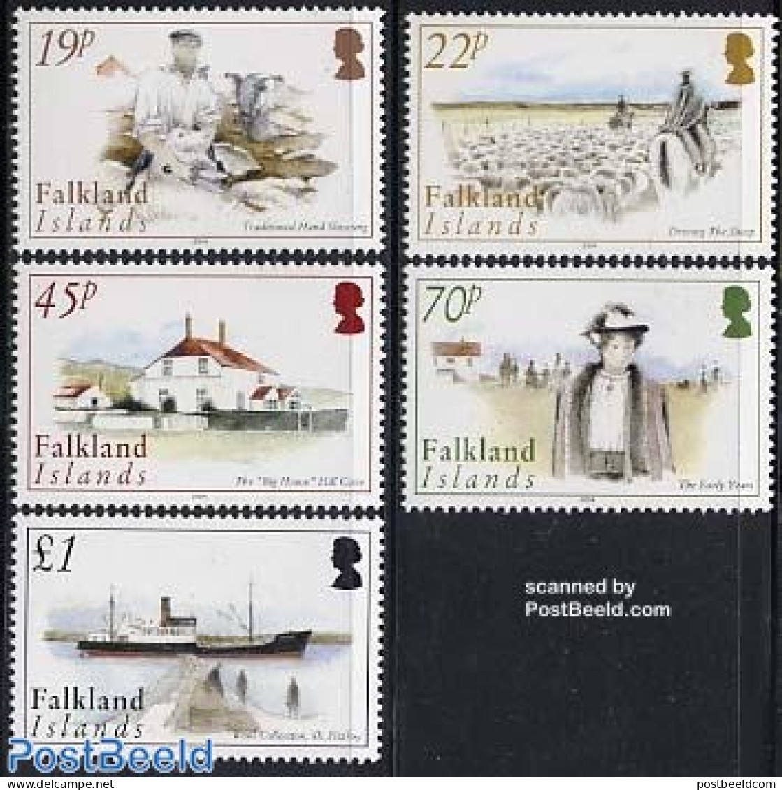 Falkland Islands 2004 Sheep Farms 5v, Mint NH, Nature - Transport - Cattle - Ships And Boats - Barche