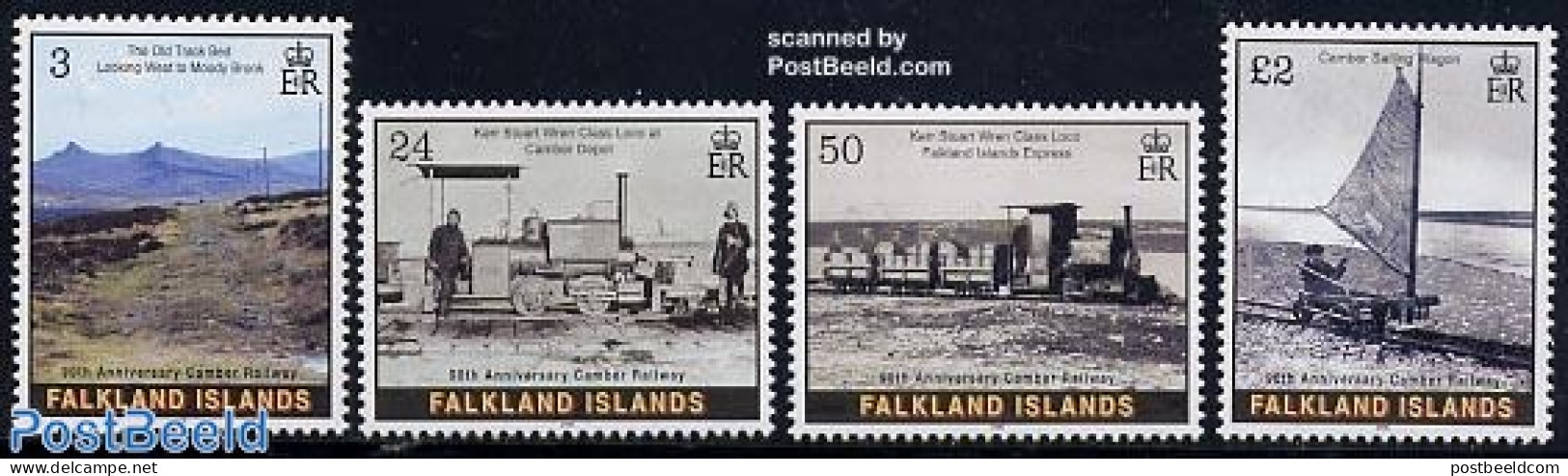 Falkland Islands 2005 90 Years Camber Railway 4v, Mint NH, Transport - Railways - Trains