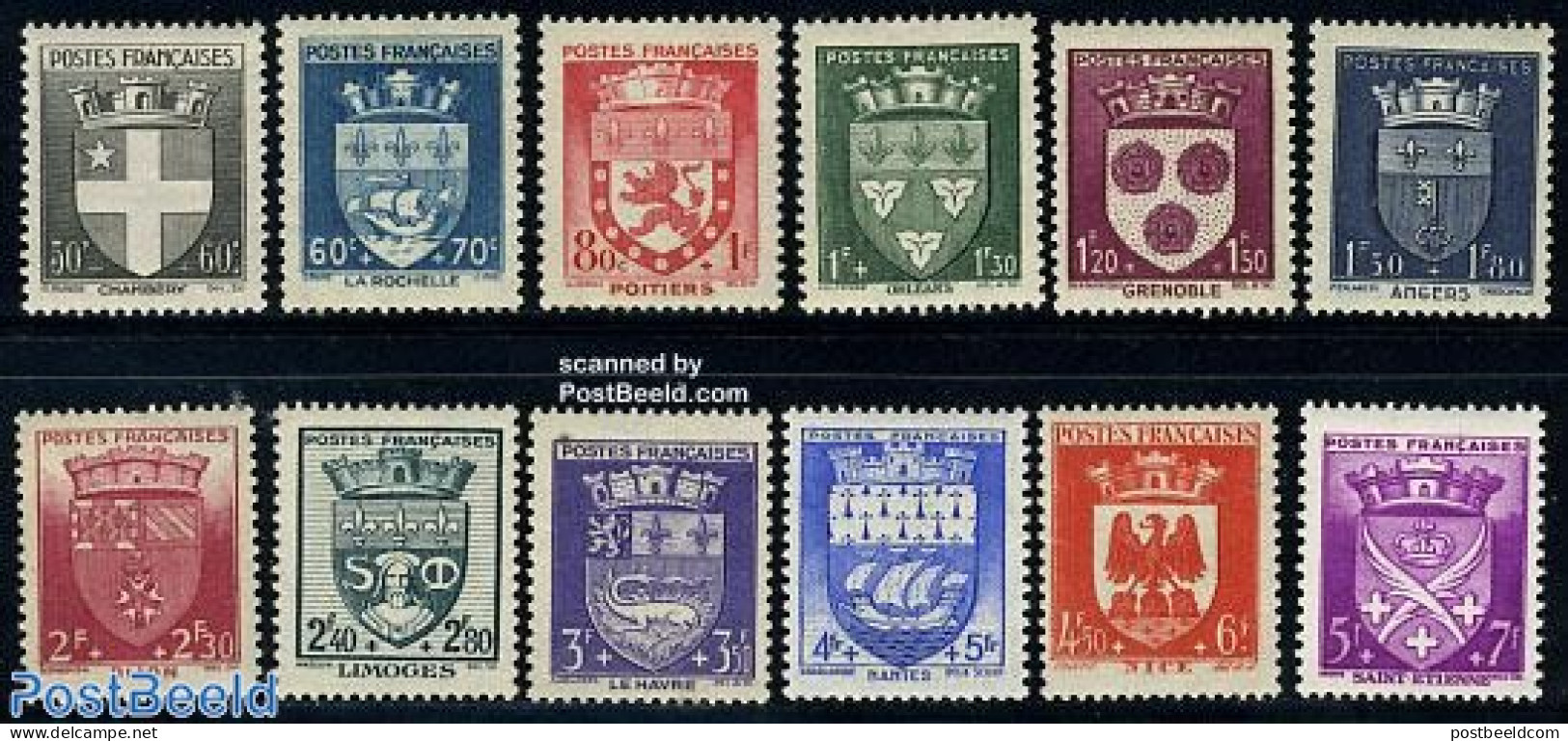 France 1942 City Coat Of Arms 12v, Mint NH, History - Transport - Coat Of Arms - Ships And Boats - Nuovi