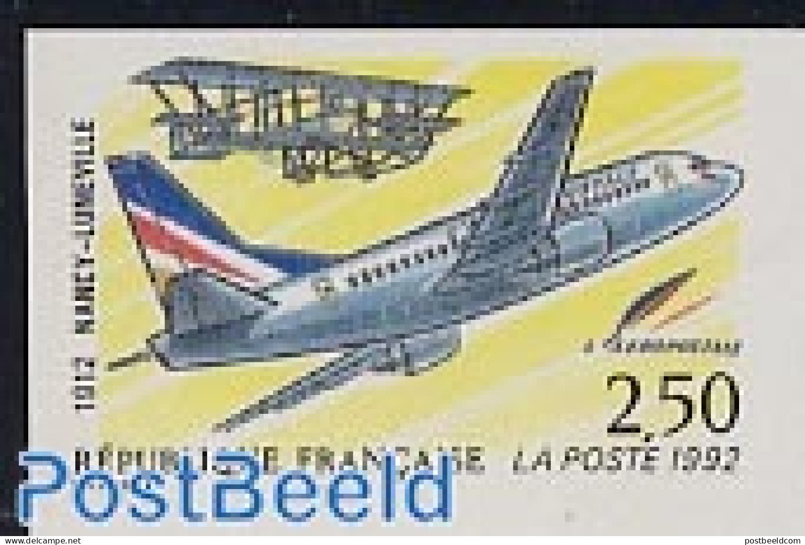 France 1992 Postal Flight 1v Imperforated, Mint NH, Transport - Aircraft & Aviation - Ongebruikt