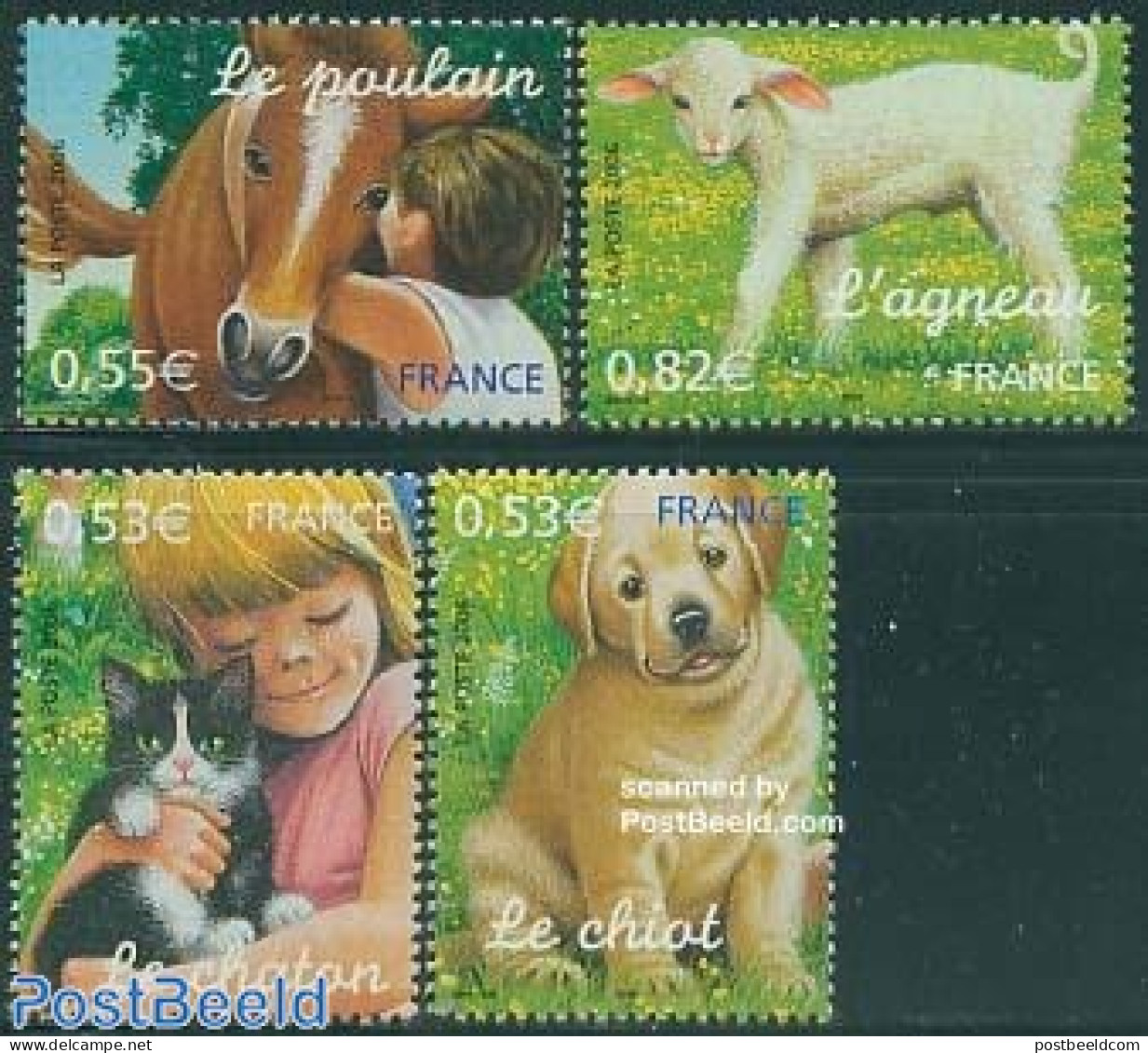 France 2006 Young Domestic Animals 4v, Mint NH, Nature - Animals (others & Mixed) - Cats - Cattle - Dogs - Horses - Nuovi