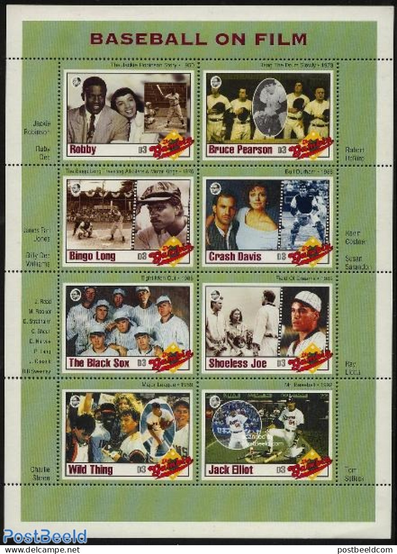 Gambia 1993 Baseball Film 8v M/s, Jackie Robinson, Mint NH, Performance Art - Sport - Film - Movie Stars - Baseball - .. - Cinema