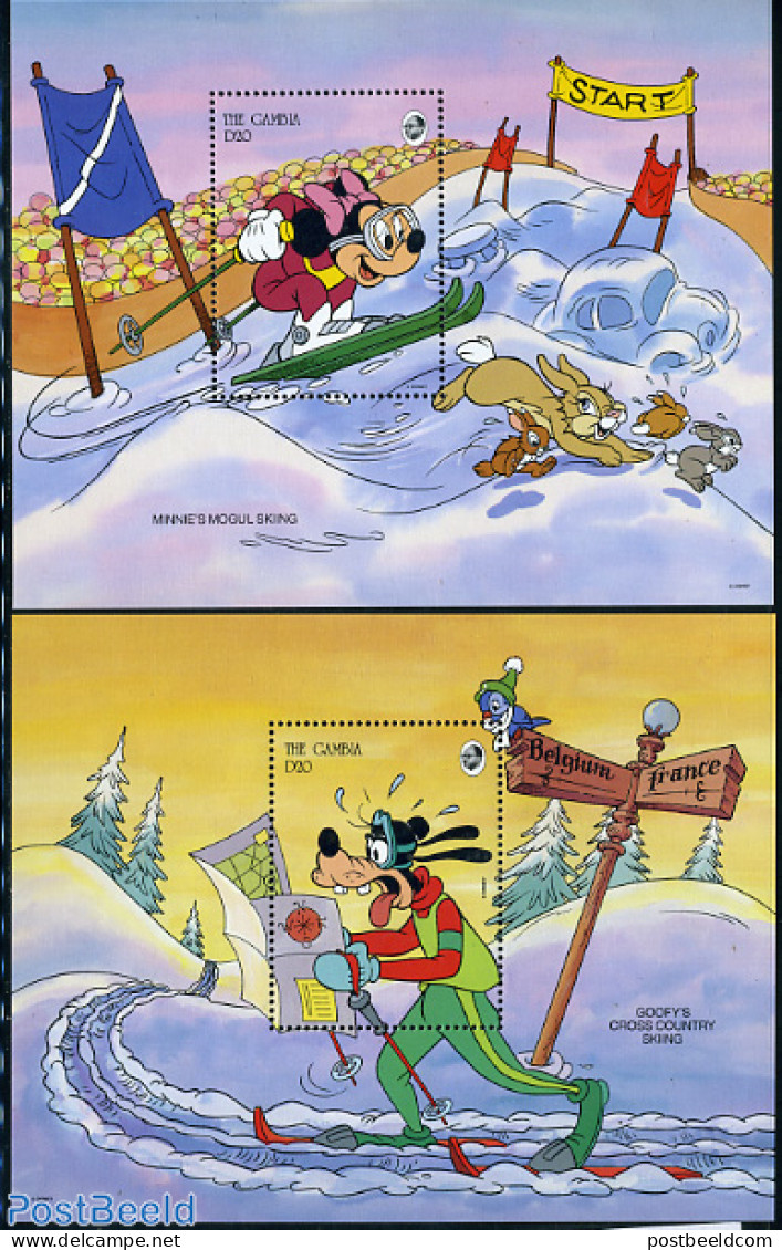 Gambia 1993 Winter Sports/Disney 2 S/s, Mint NH, Sport - Skiing - Art - Disney - Skiing
