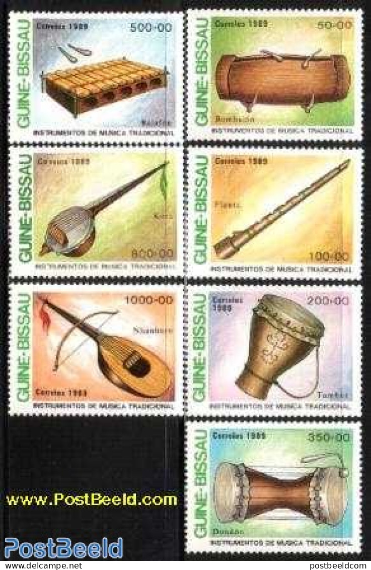 Guinea Bissau 1989 Music Instruments 7v, Mint NH, Performance Art - Music - Musical Instruments - Musik