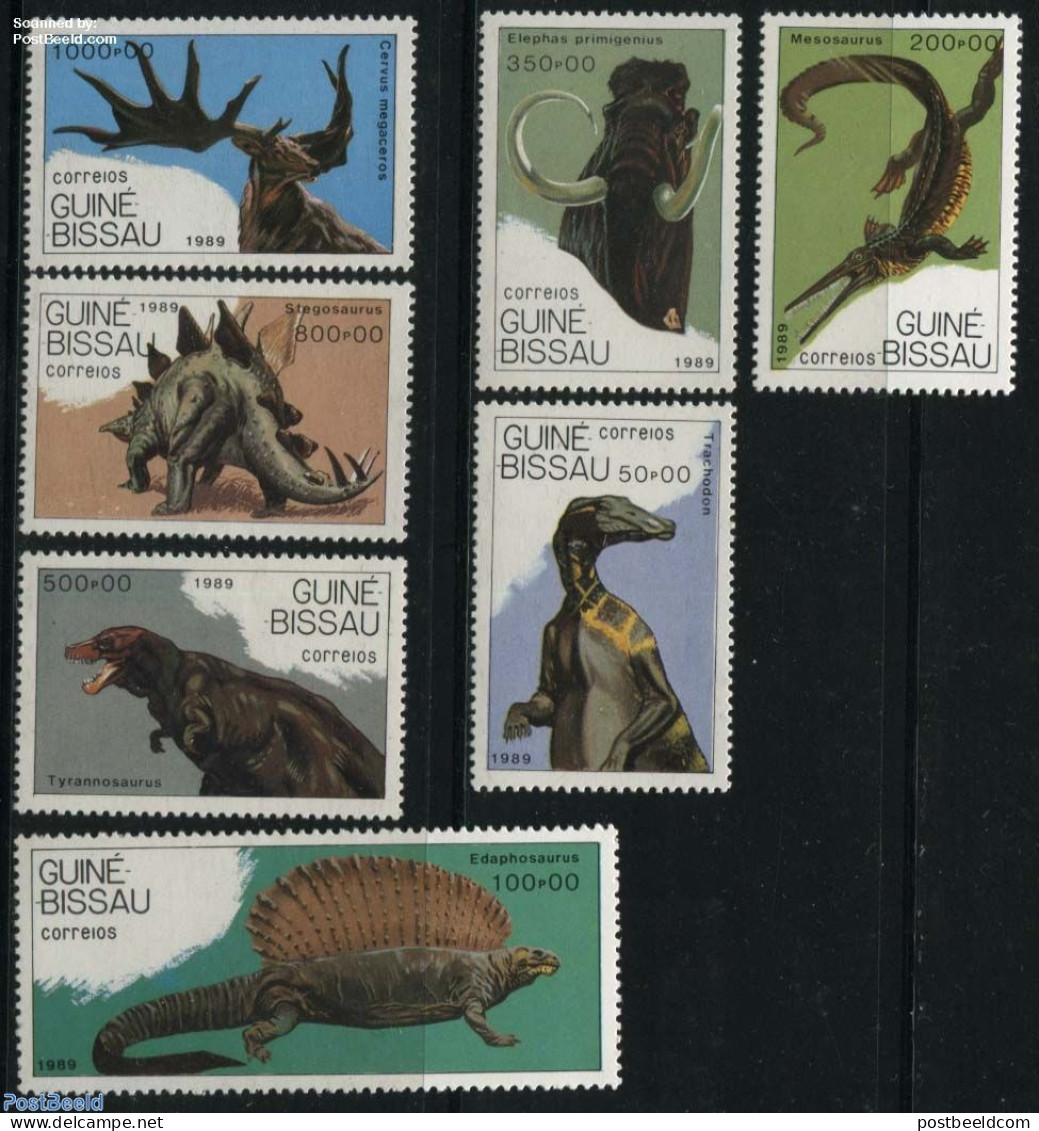 Guinea Bissau 1989 Prehistoric Animals 7v, Mint NH, Nature - Prehistoric Animals - Prehistóricos