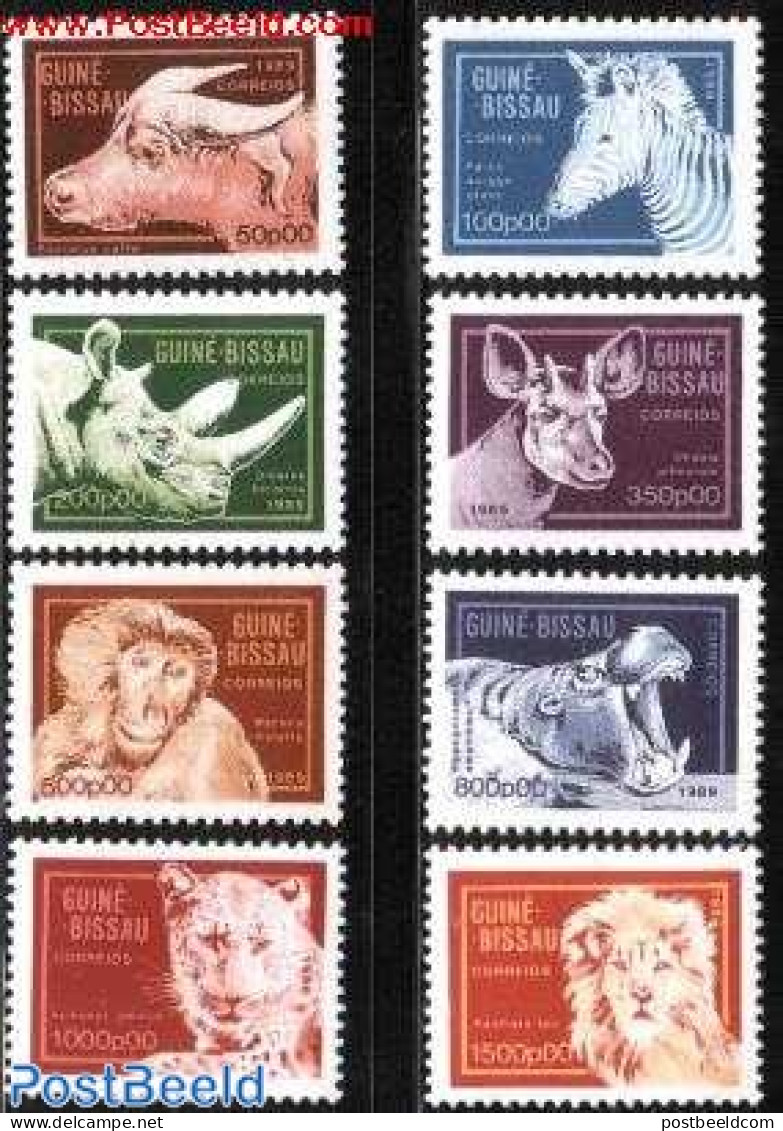 Guinea Bissau 1989 Definitives, Animals 8v, Mint NH, Nature - Animals (others & Mixed) - Cat Family - Cattle - Hippopo.. - Guinée-Bissau
