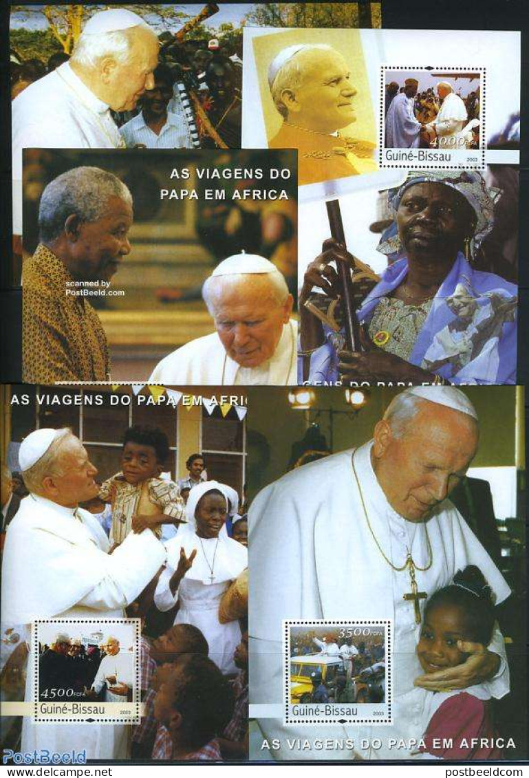 Guinea Bissau 2003 Pope Travels 5 S/s, Mint NH, Religion - Transport - Pope - Religion - Automobiles - Pausen