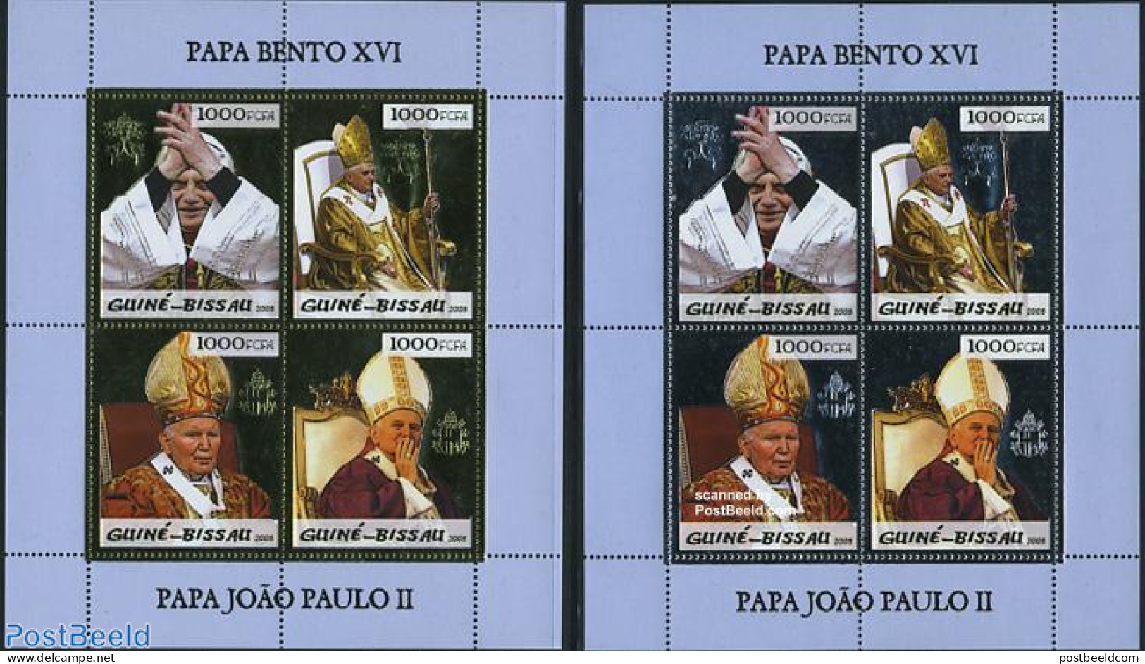 Guinea Bissau 2005 Pope John Paul II 8v (2 M/s), Silver, Gold, Mint NH, Religion - Pope - Religion - Popes