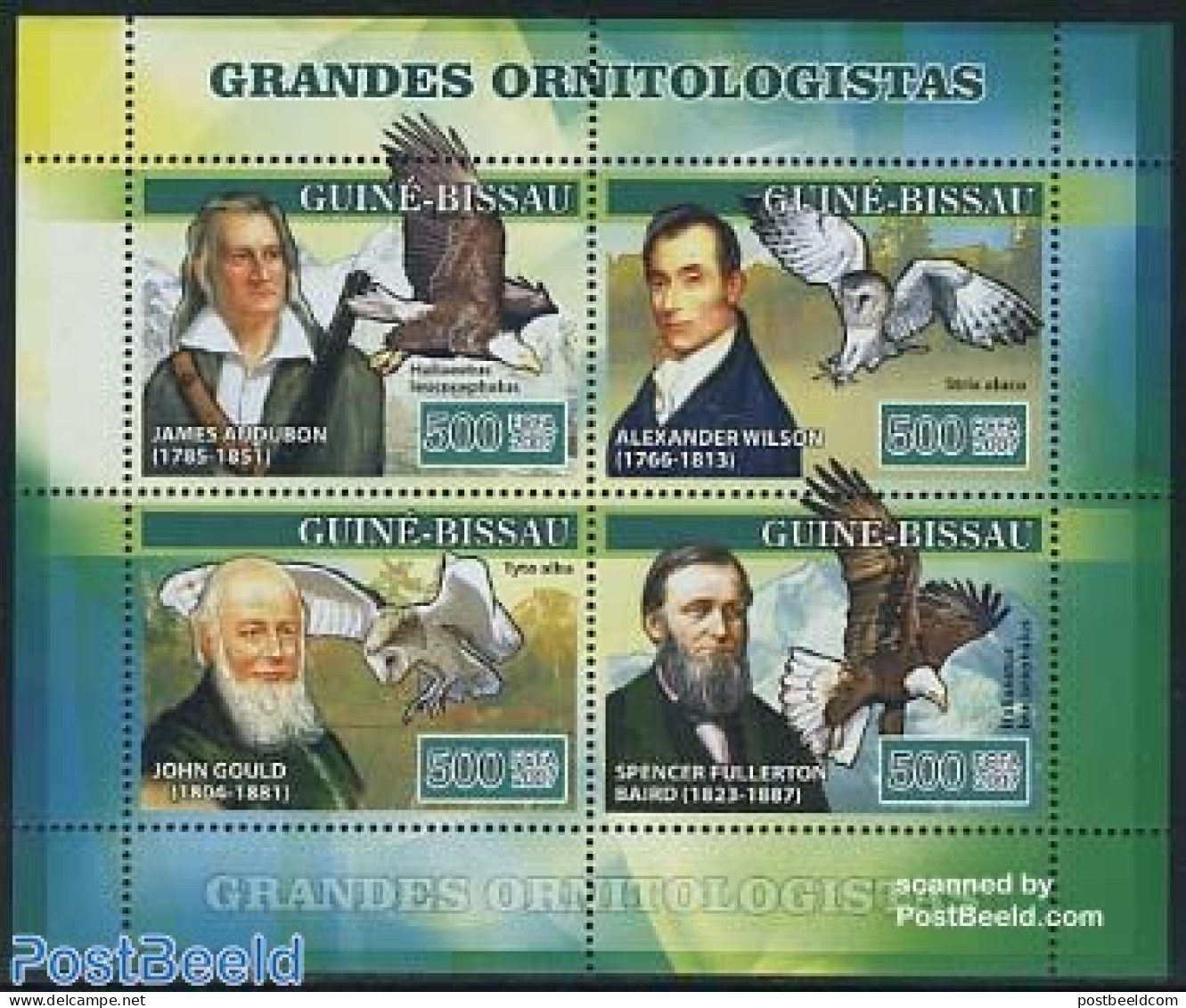 Guinea Bissau 2007 Ornitologists 4v M/s, Mint NH, Nature - Birds - Birds Of Prey - Owls - Guinea-Bissau