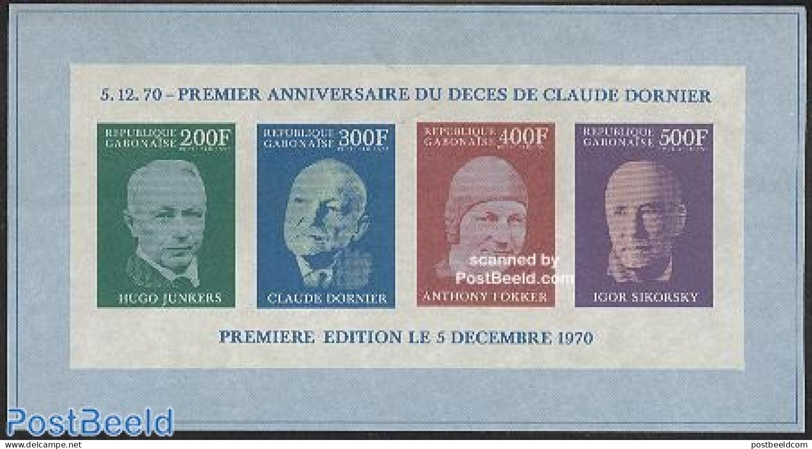 Gabon 1970 Air Pioneers Imperforated S/s, Mint NH, Transport - Aircraft & Aviation - Ungebraucht