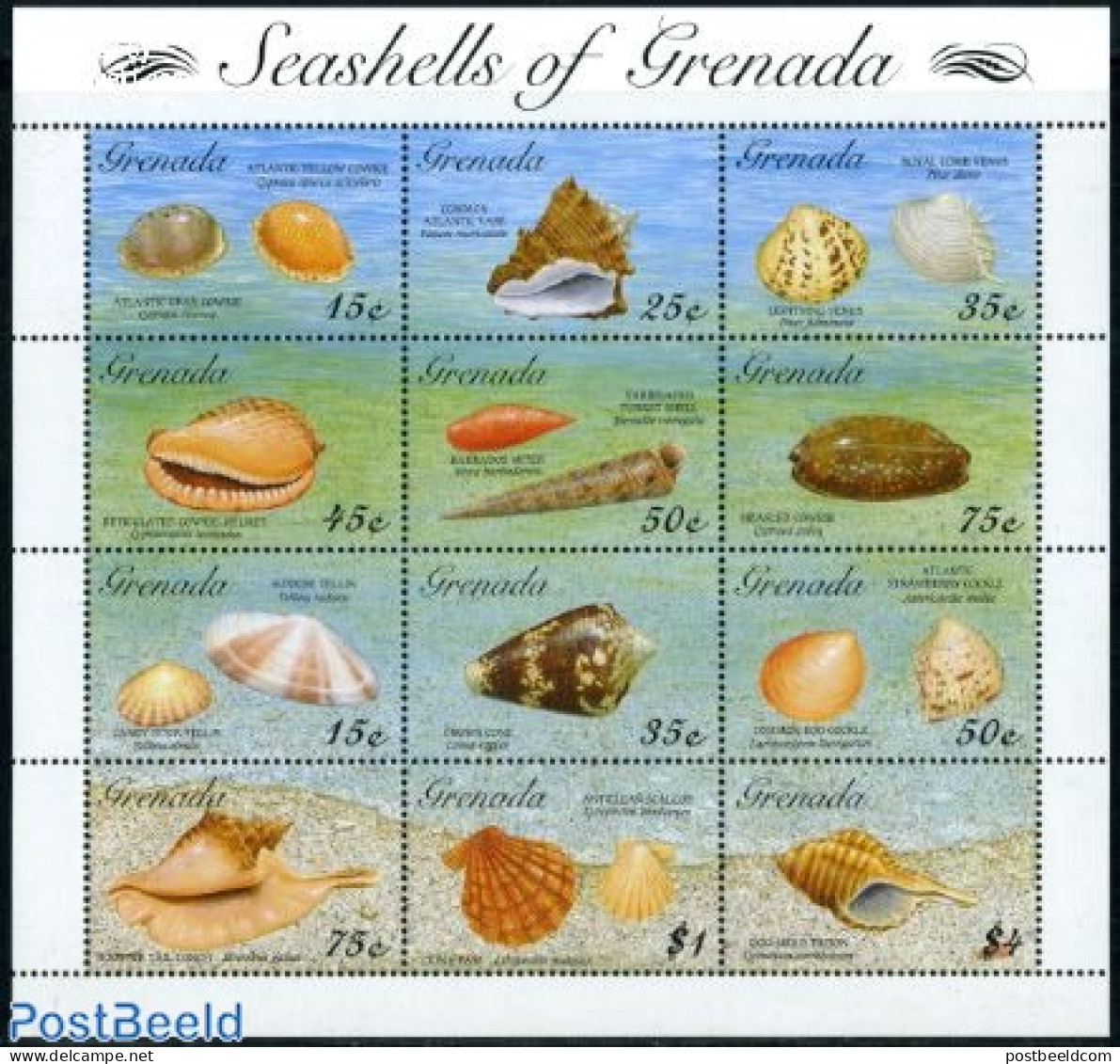 Grenada 1993 Shells 12v M/s, Mint NH, Nature - Shells & Crustaceans - Meereswelt