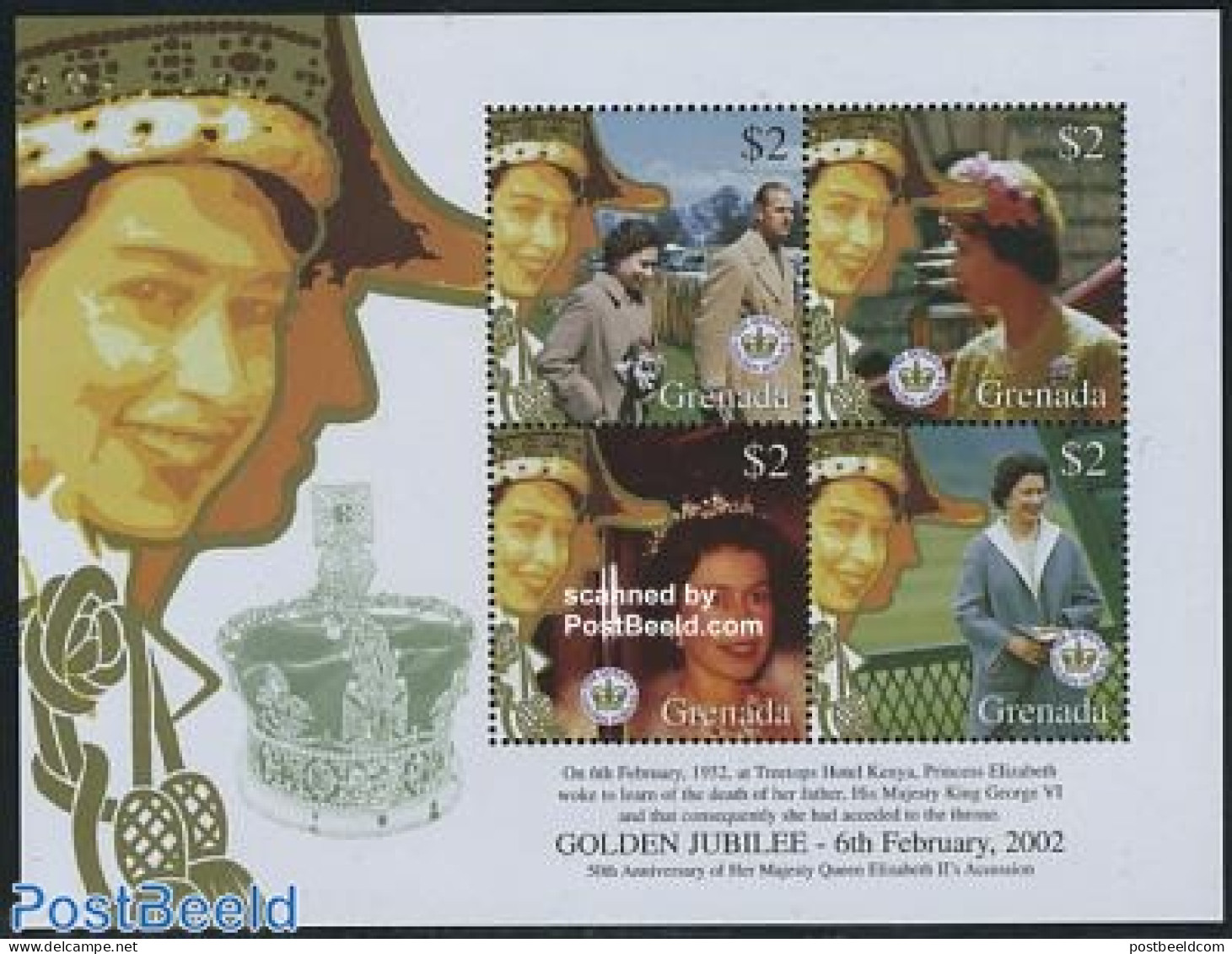 Grenada 2002 Elizabeth Golden Coronation 4v M/s, Mint NH, History - Kings & Queens (Royalty) - Koniklijke Families