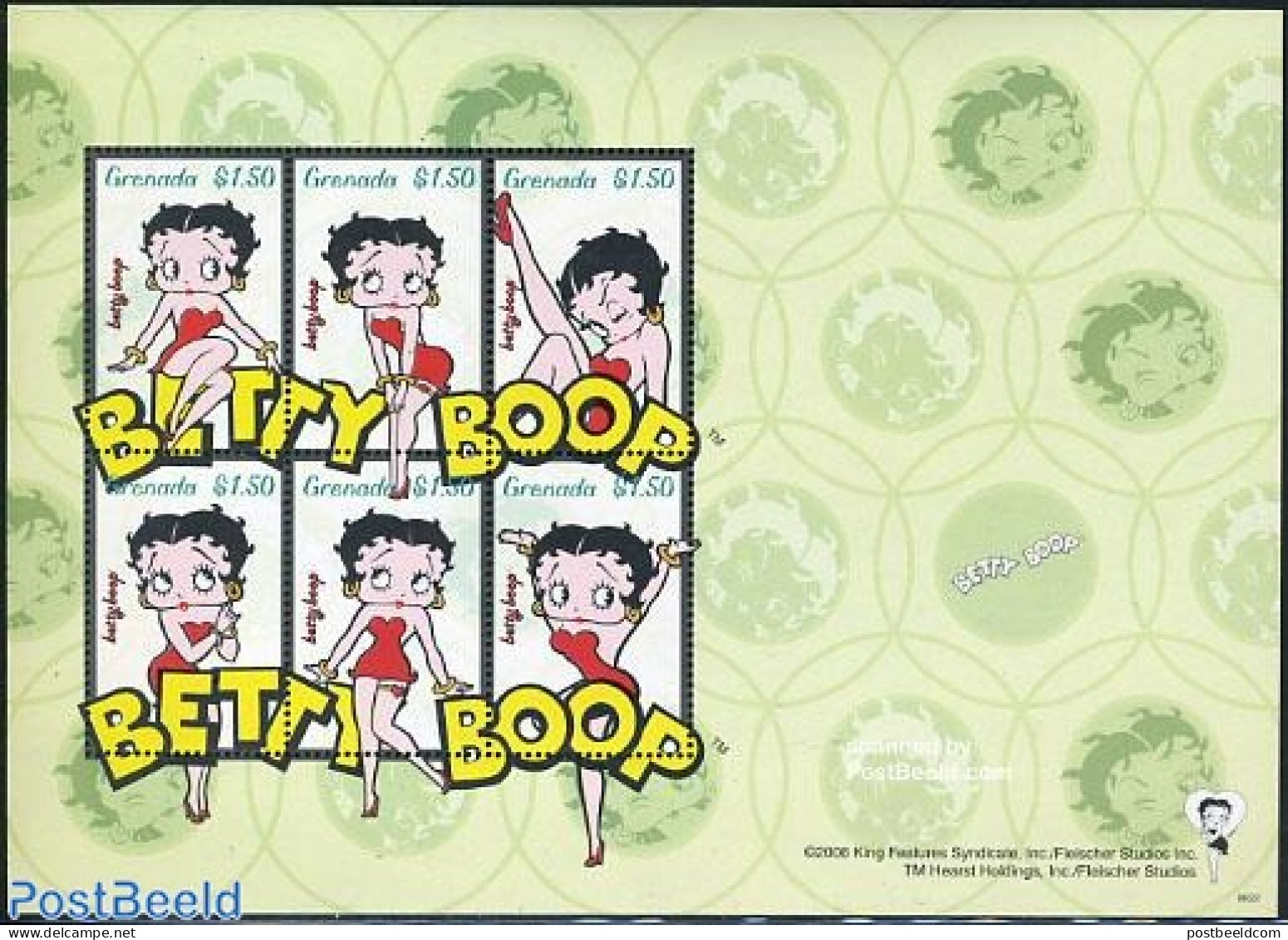 Grenada 2006 Betty Boop 6v M/s, Mint NH, Art - Comics (except Disney) - Bandes Dessinées