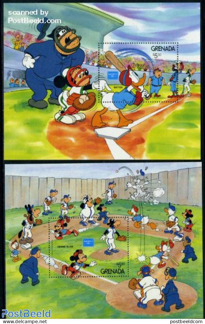 Grenada 1986 Ameripex, Disney 2 S/s, Mint NH, Sport - Baseball - Art - Disney - Base-Ball