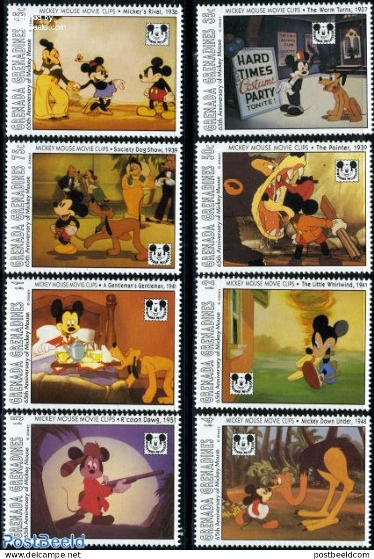 Grenada Grenadines 1993 65 Years Mickey Mouse 8v, Mint NH, Nature - Dogs - Art - Disney - Disney