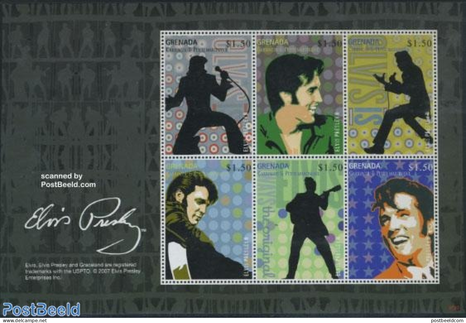 Grenada Grenadines 2007 Elvis Presley 6v M/s, Mint NH, Performance Art - Grenada (1974-...)