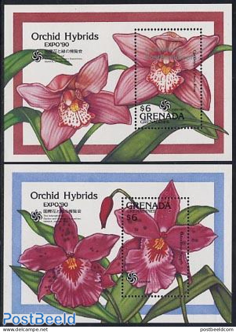 Grenada Grenadines 1990 Expo 90, Orchids 2 S/s, Mint NH, Nature - Flowers & Plants - Orchids - Grenada (1974-...)