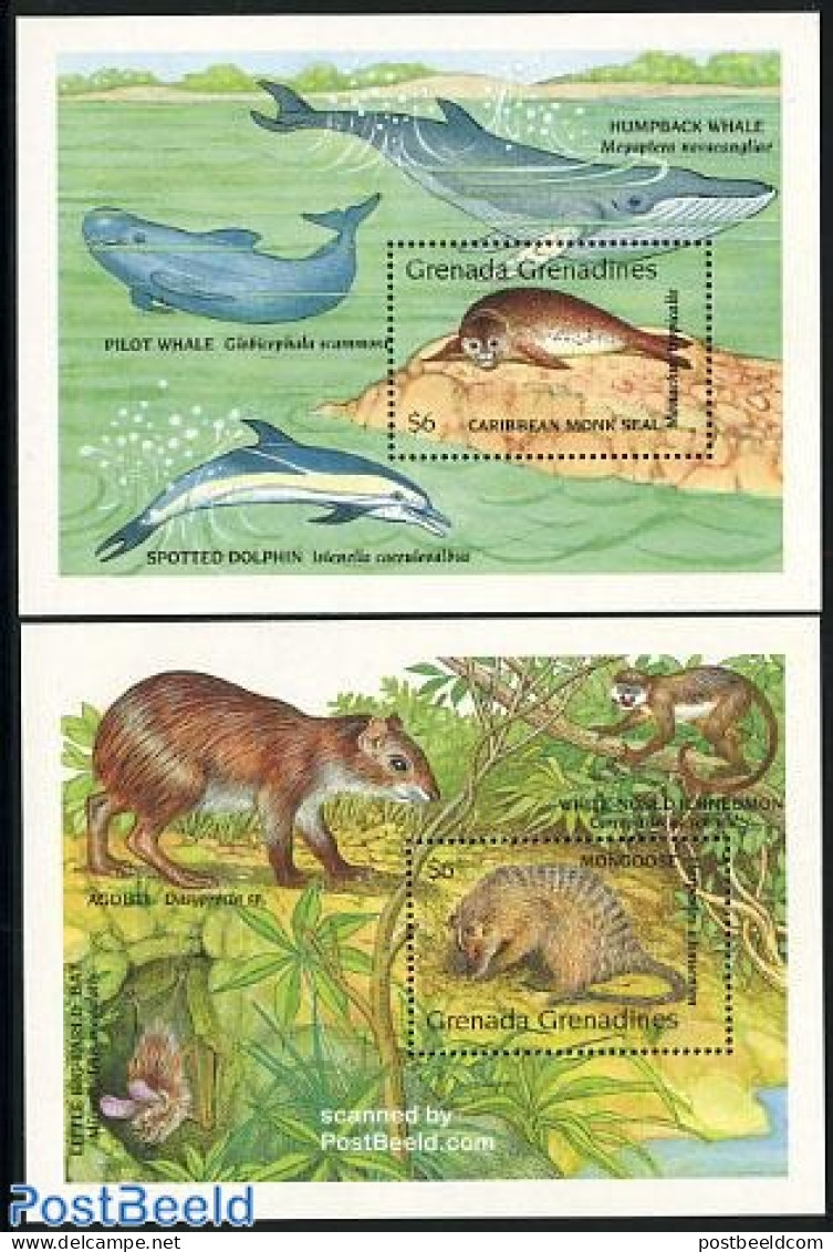 Grenada Grenadines 1990 Animals 2 S/s, Mint NH, Nature - Animals (others & Mixed) - Sea Mammals - Grenade (1974-...)