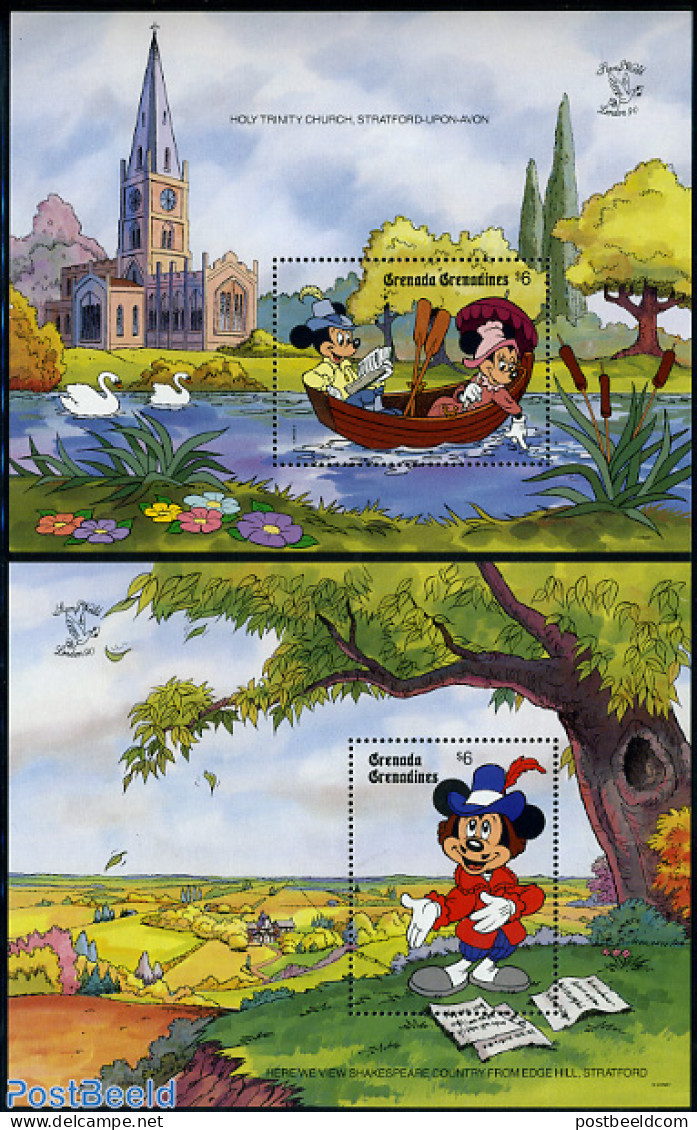 Grenada Grenadines 1990 Stamp World, Disney 2 S/s, Mint NH, Art - Disney - Disney