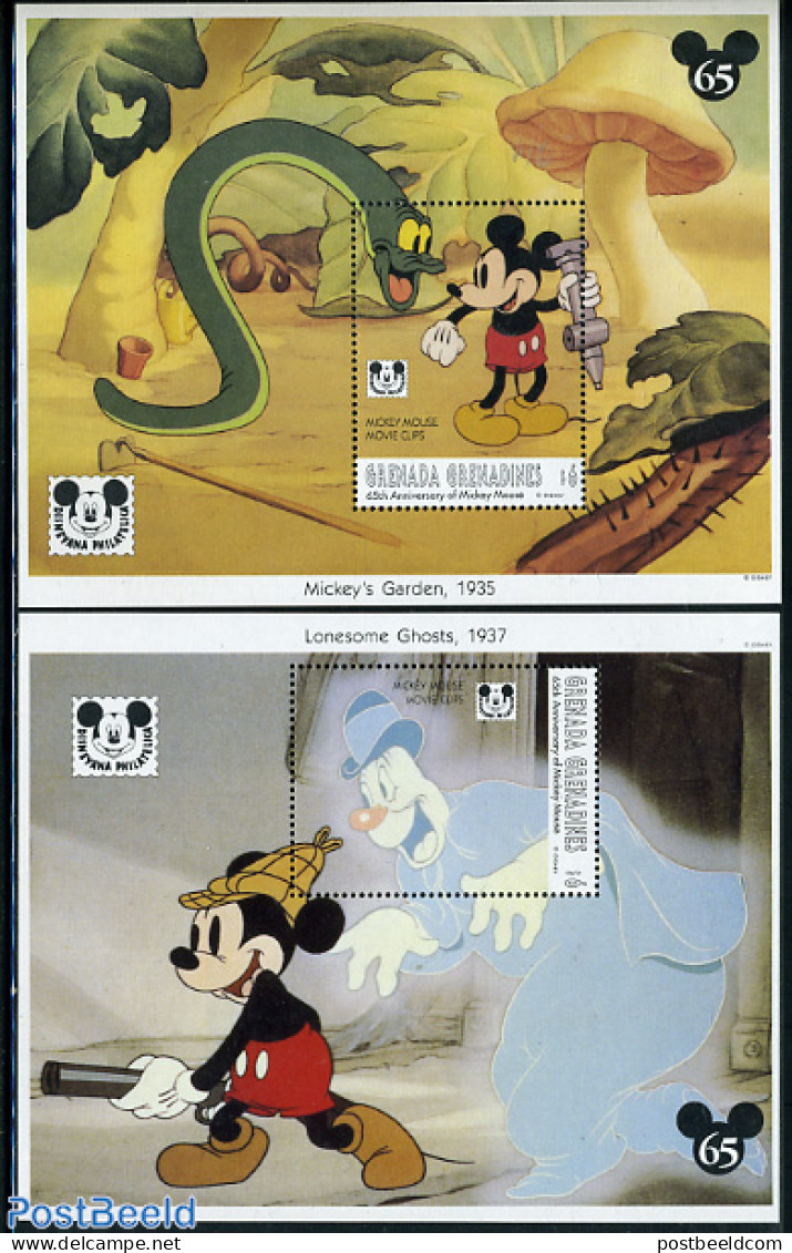 Grenada Grenadines 1993 65 Years Mickey Mouse 2 S/s, Mint NH, Nature - Mushrooms - Art - Disney - Pilze
