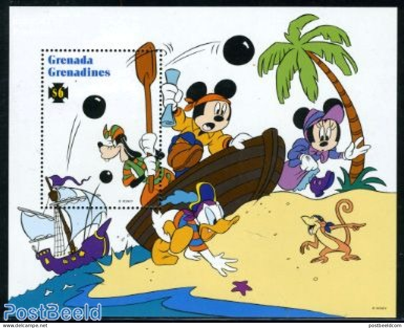 Grenada Grenadines 1995 Pirate Treasure, Disney S/s, Mint NH, Transport - Ships And Boats - Art - Disney - Barche