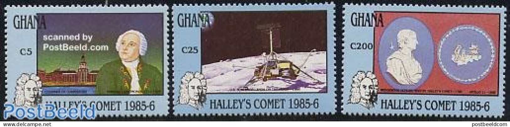 Ghana 1987 Halleys Comet 3v, Mint NH, Science - Astronomy - Halley's Comet - Astrology