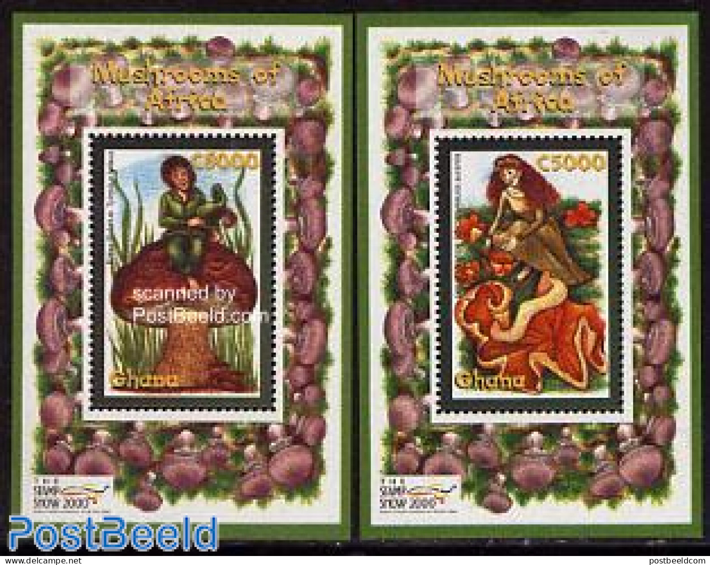 Ghana 2000 Stamp Show, Mushrooms 2 S/s, Mint NH, Nature - Mushrooms - Mushrooms