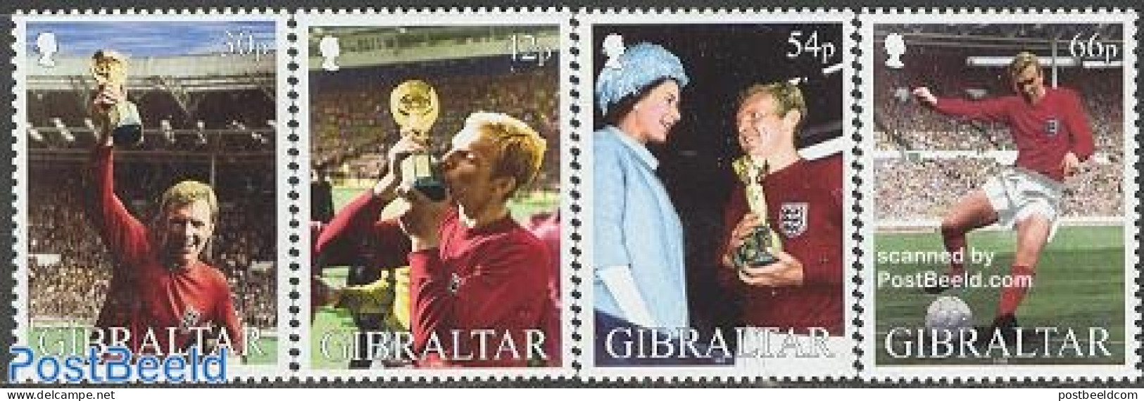 Gibraltar 2002 World Football Cup 1966 4v, Mint NH, History - Sport - Kings & Queens (Royalty) - Football - Koniklijke Families