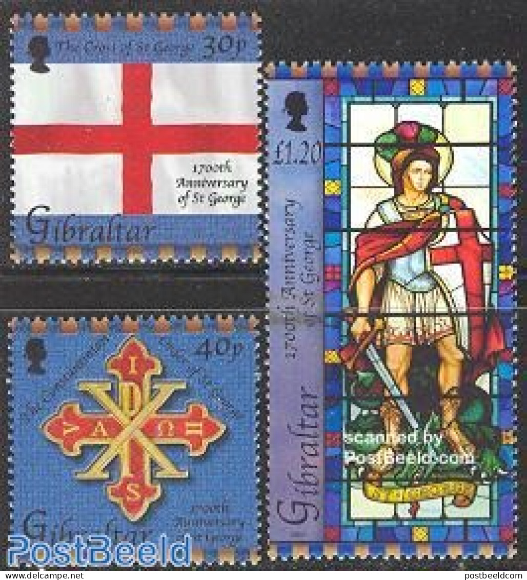 Gibraltar 2003 St. George 3v, Mint NH, History - Flags - Art - Stained Glass And Windows - Vetri & Vetrate