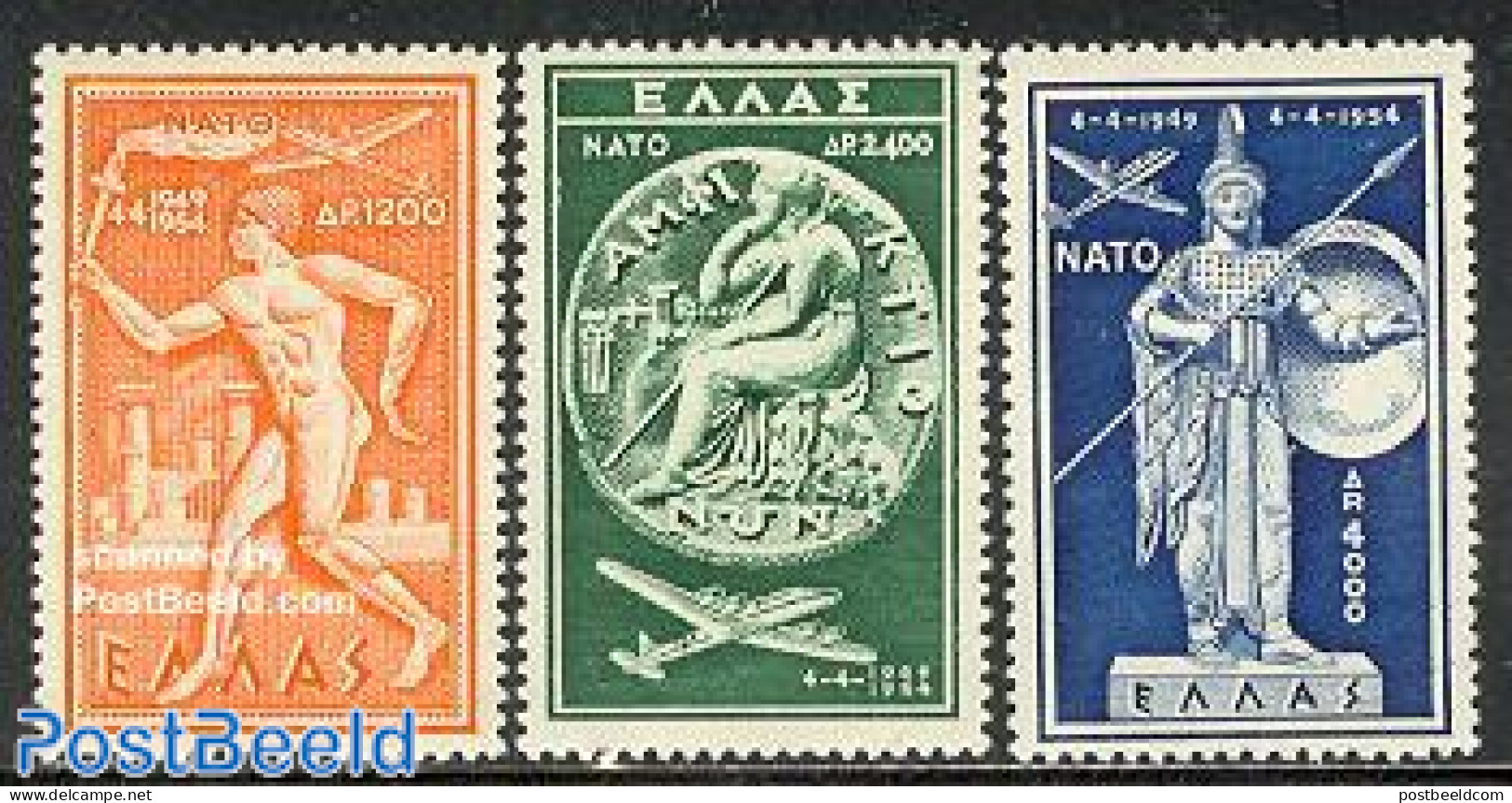 Greece 1954 5 Years NATO 3v, Unused (hinged), History - Religion - Various - Europa Hang-on Issues - NATO - Greek & Ro.. - Neufs