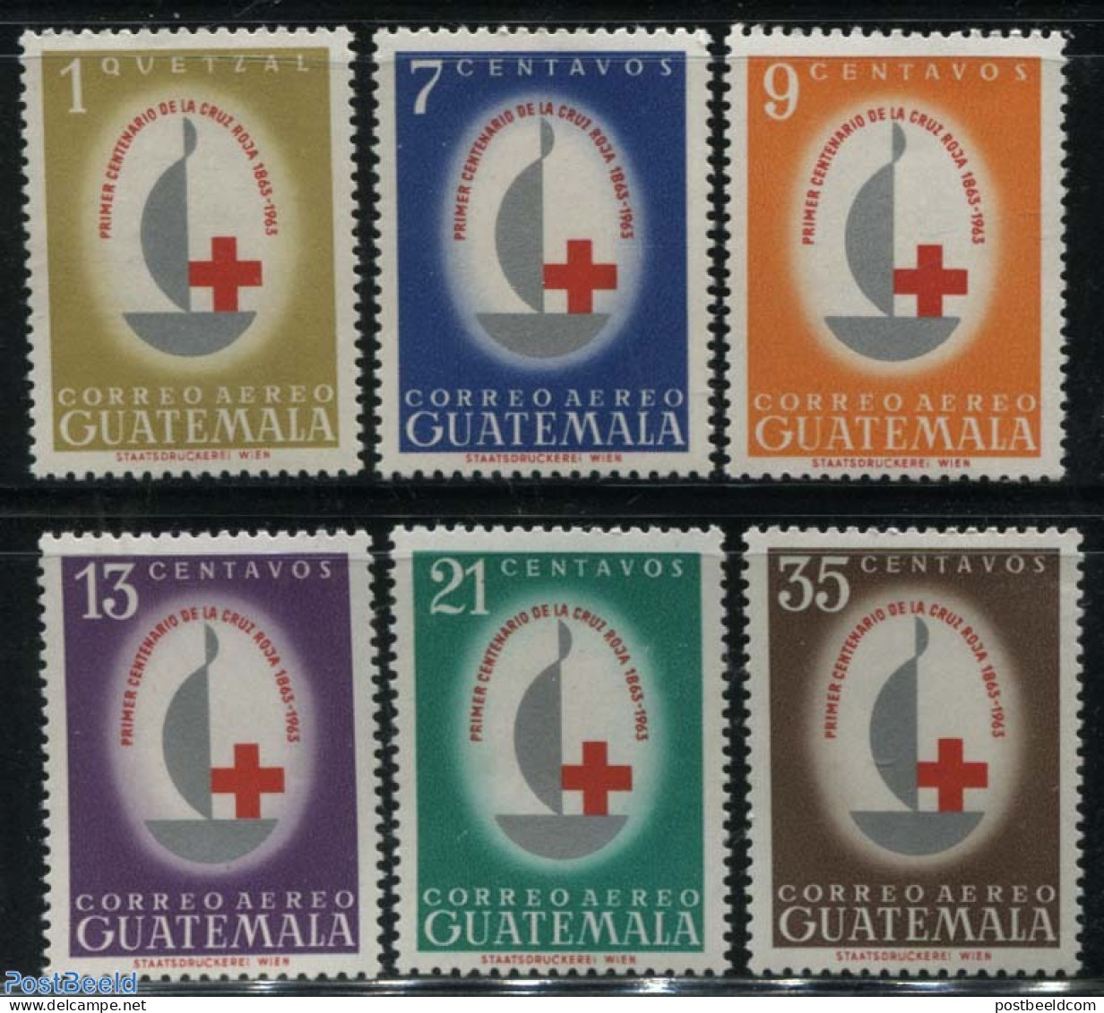 Guatemala 1964 REd Cross Centenary 6v, Mint NH, Health - Red Cross - Red Cross
