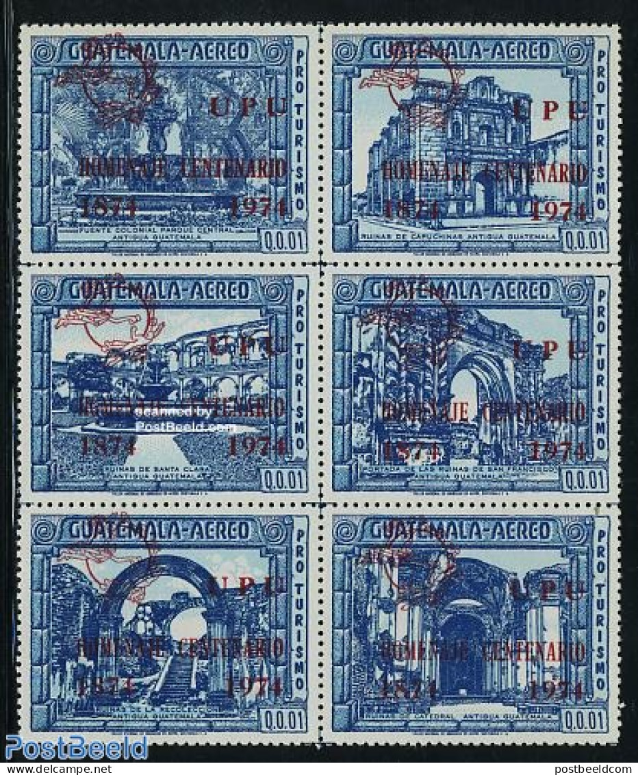 Guatemala 1974 UPU Centenary 6v, Red Overprints [++], Mint NH, U.P.U. - U.P.U.