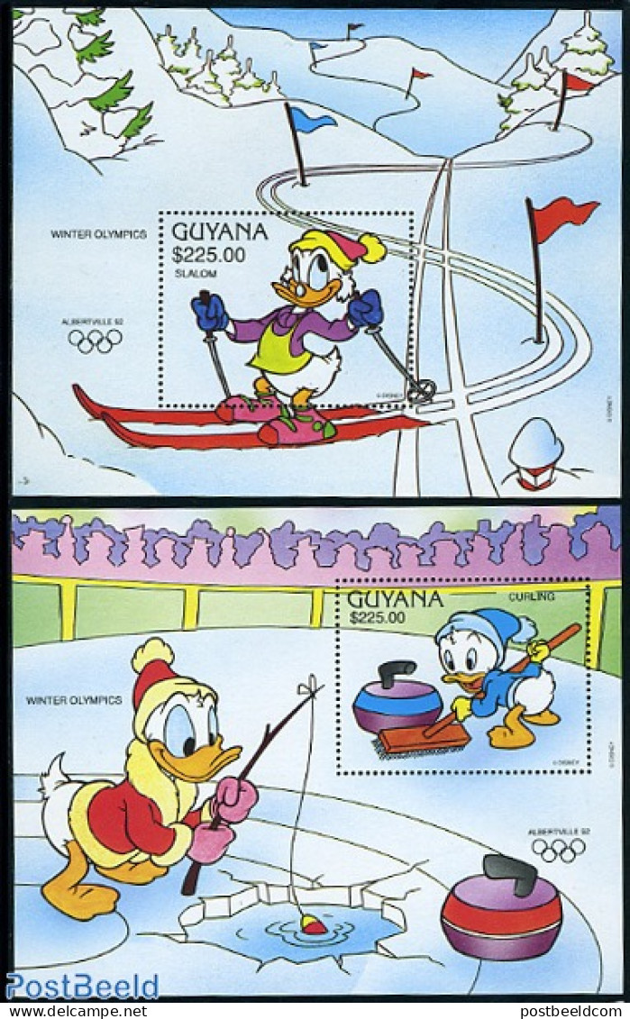 Guyana 1991 Disney, Olympic Winter Games 2 S/s, Mint NH, Sport - Olympic Winter Games - Art - Disney - Disney