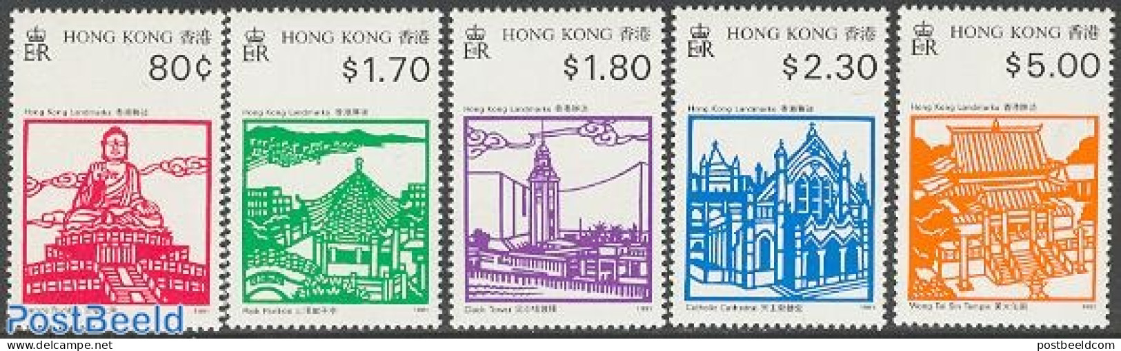 Hong Kong 1991 Tourism 5v, Mint NH, Religion - Various - Churches, Temples, Mosques, Synagogues - Tourism - Ongebruikt
