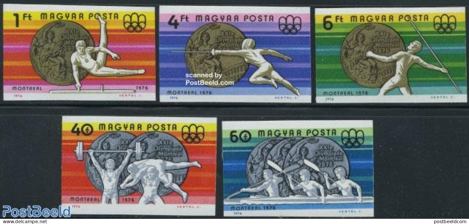Hungary 1976 Olympic Winners 5v Imperforated, Mint NH, Sport - Athletics - Fencing - Gymnastics - Kayaks & Rowing - Ol.. - Unused Stamps