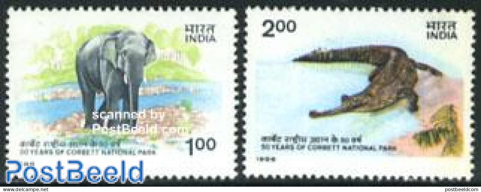 India 1986 Corbett National Park 2v, Mint NH, Nature - Animals (others & Mixed) - Crocodiles - Elephants - Reptiles - Unused Stamps