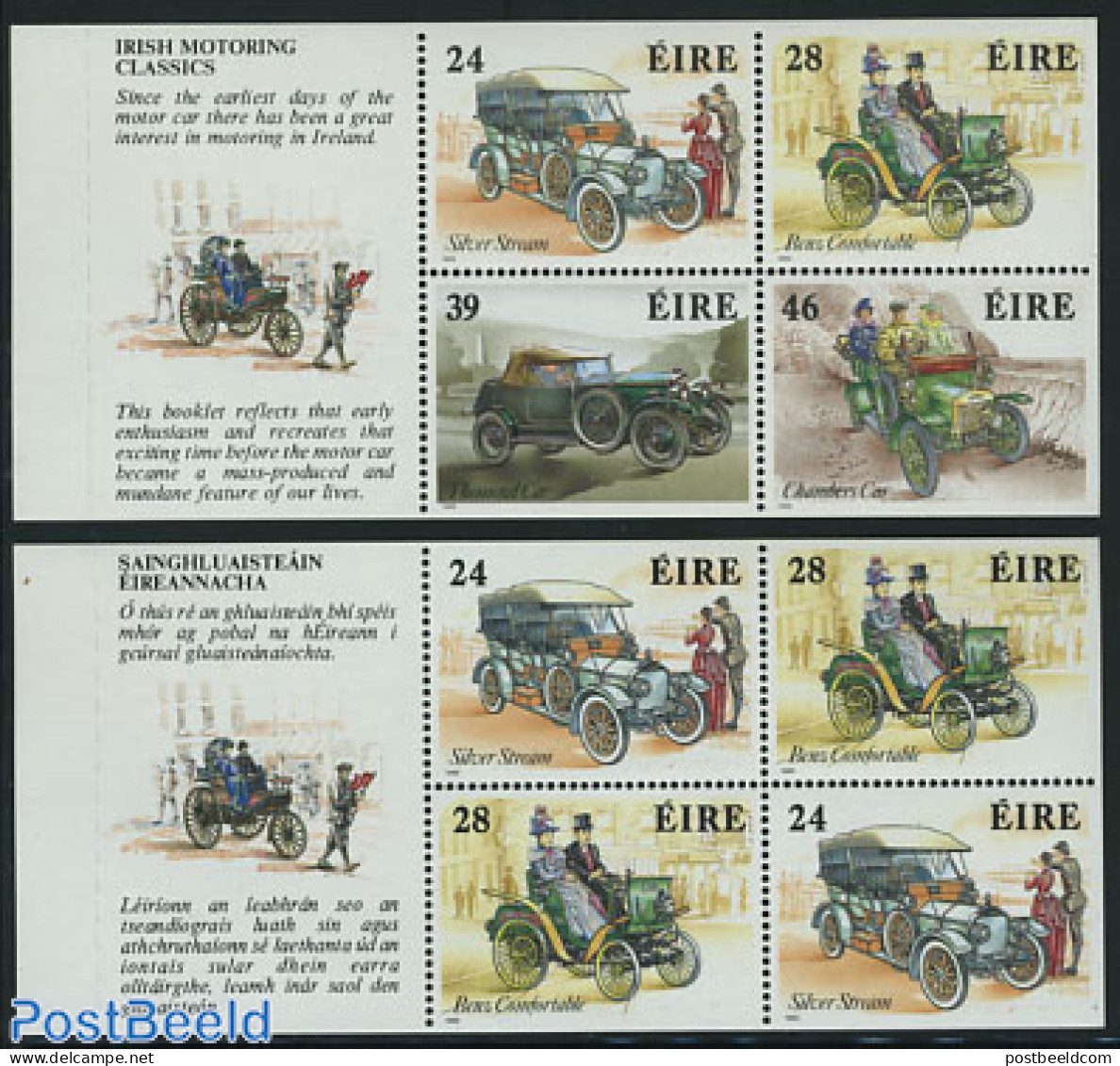 Ireland 1989 Automobiles, 2 Booklet Panes, Mint NH, Transport - Automobiles - Unused Stamps