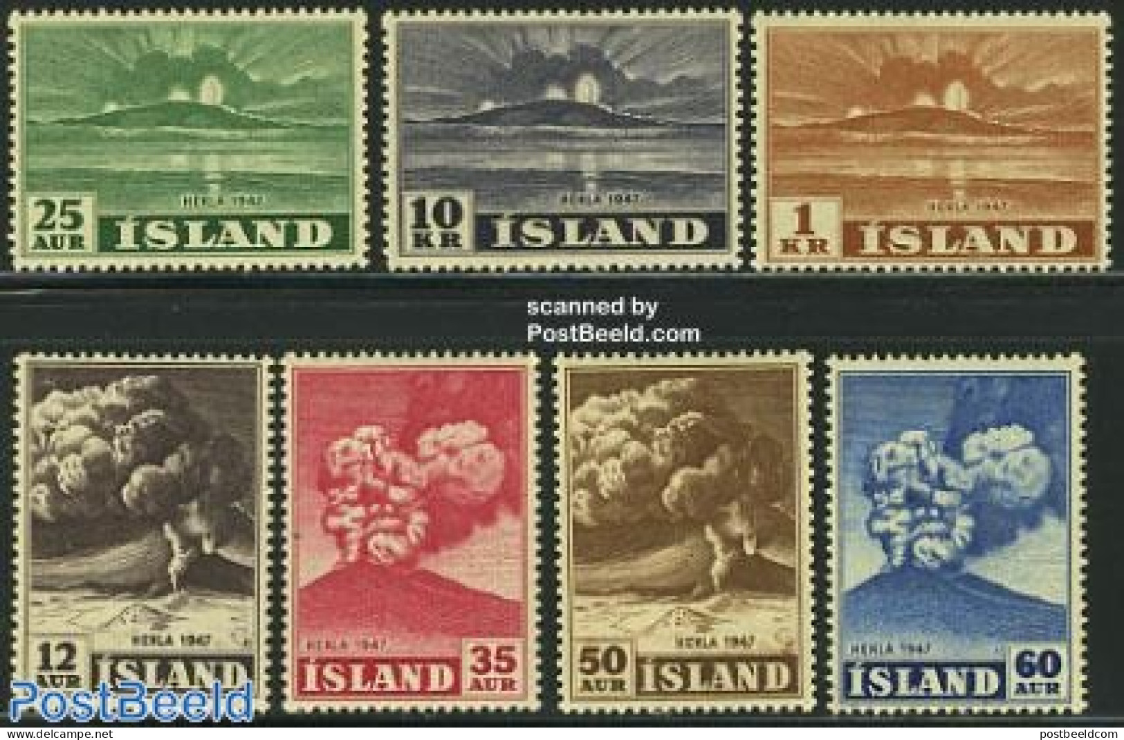 Iceland 1948 Hekla Volcano 7v, Unused (hinged), History - Geology - Neufs