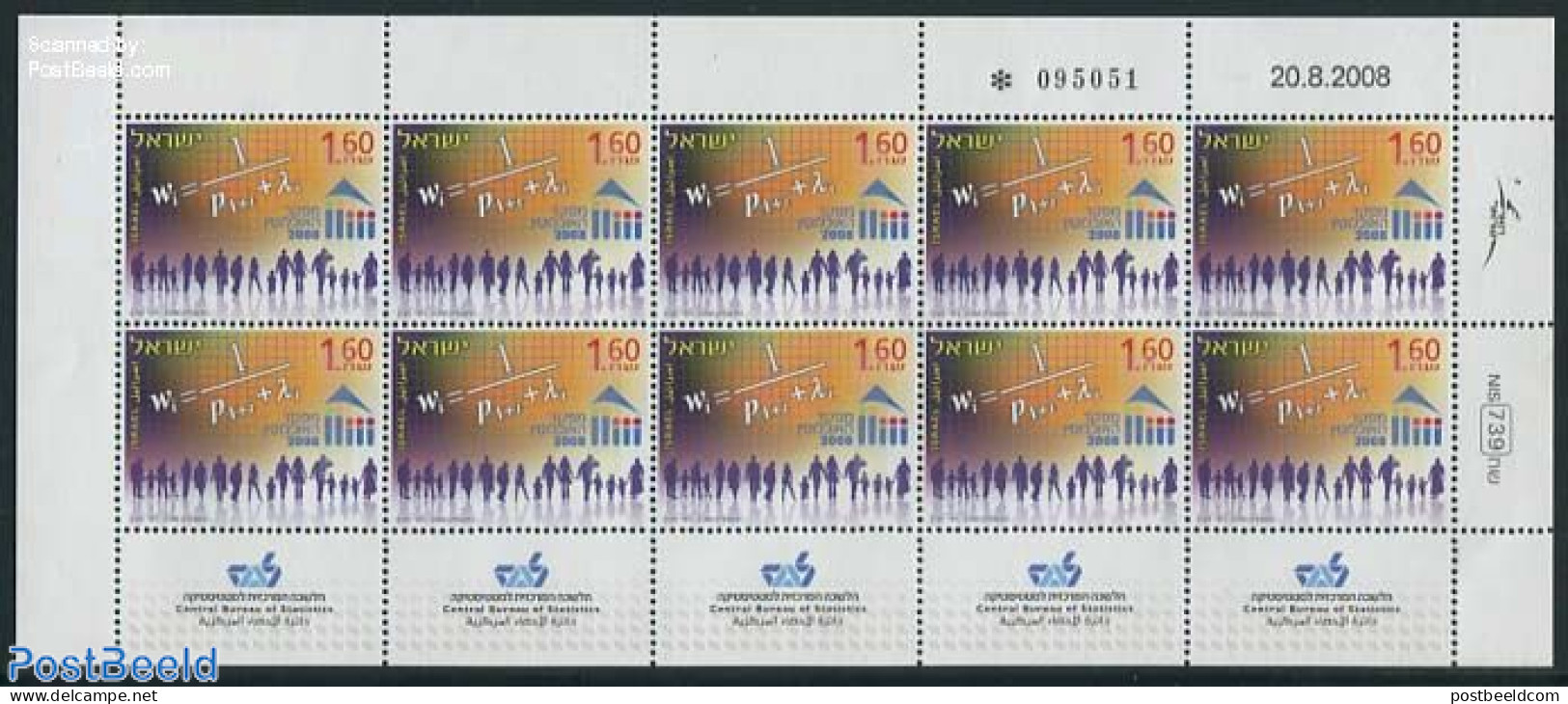 Israel 2008 National Census M/s, Mint NH, Science - Statistics - Ongebruikt (met Tabs)