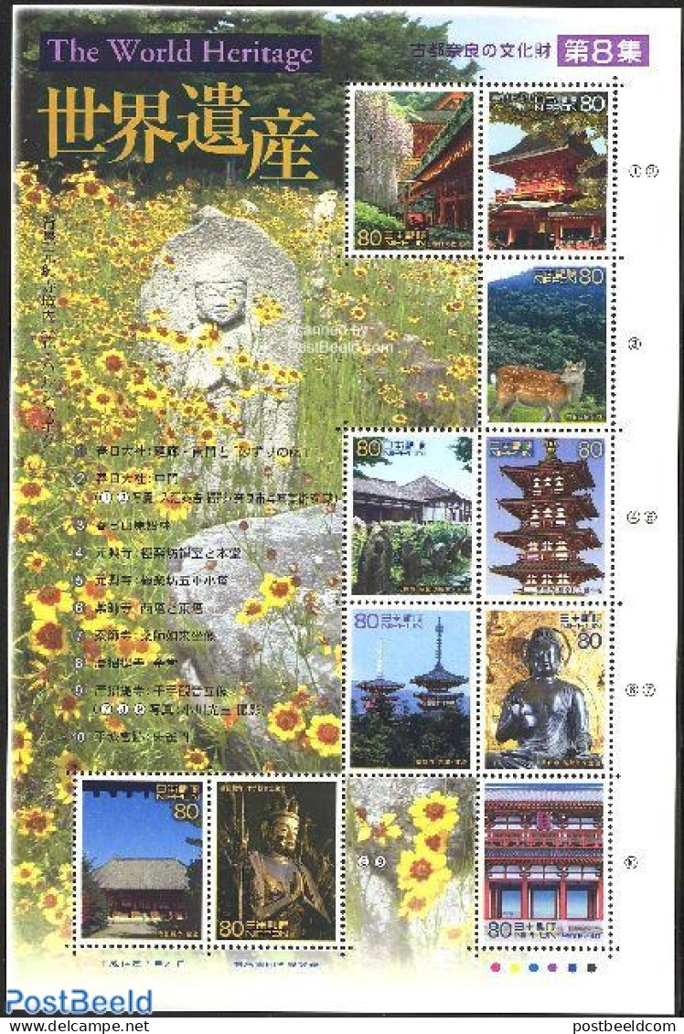 Japan 2002 World Heritage 8 10v M/s, Mint NH, History - Nature - World Heritage - Animals (others & Mixed) - Deer - Ar.. - Ongebruikt