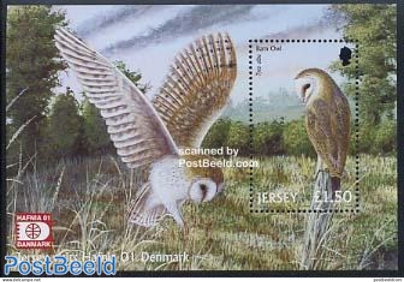 Jersey 2001 HAFNIA, Barn Owl S/s, Mint NH, Nature - Birds - Owls - Philately - Jersey