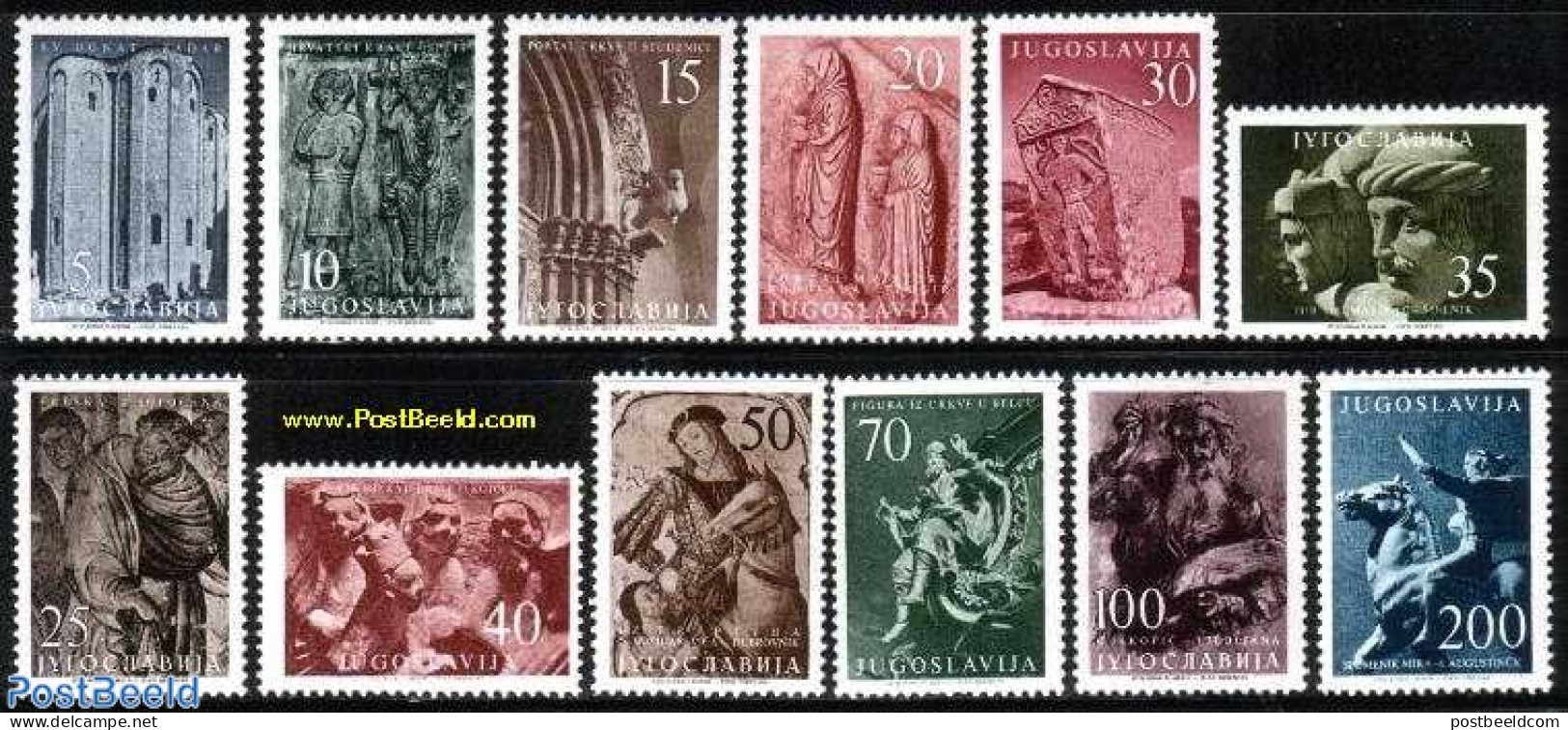 Yugoslavia 1956 Art 12v, Mint NH, Nature - Religion - Horses - Churches, Temples, Mosques, Synagogues - Art - Sculpture - Neufs