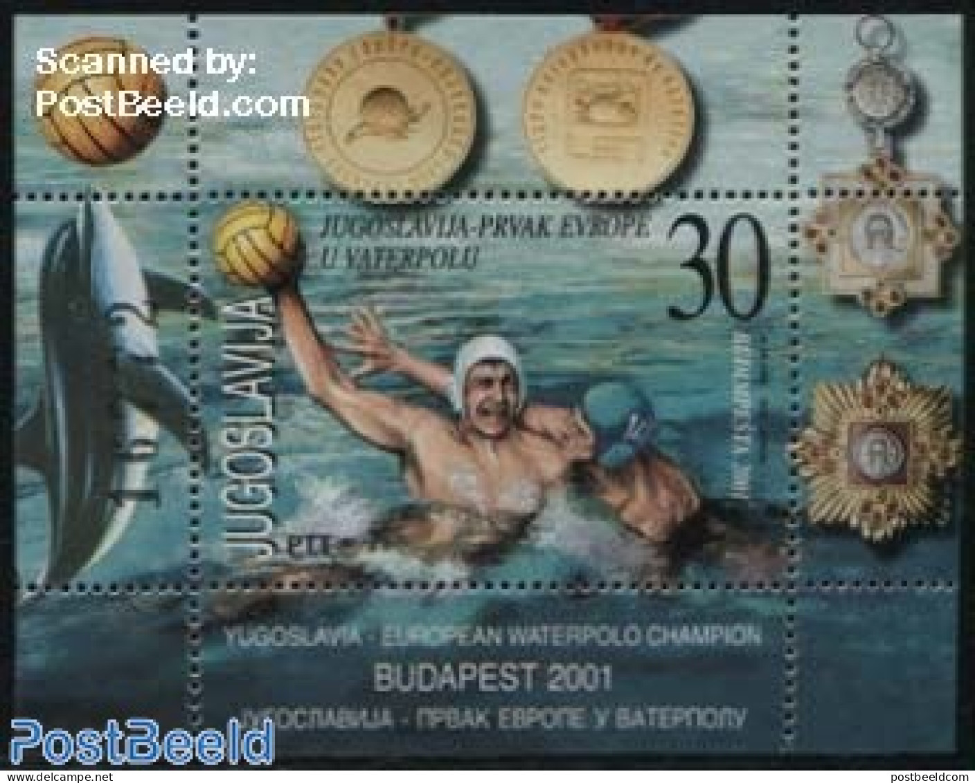 Yugoslavia 2001 Waterpolo S/s, Mint NH, History - Nature - Sport - Decorations - Europa Hang-on Issues - Sea Mammals -.. - Ongebruikt