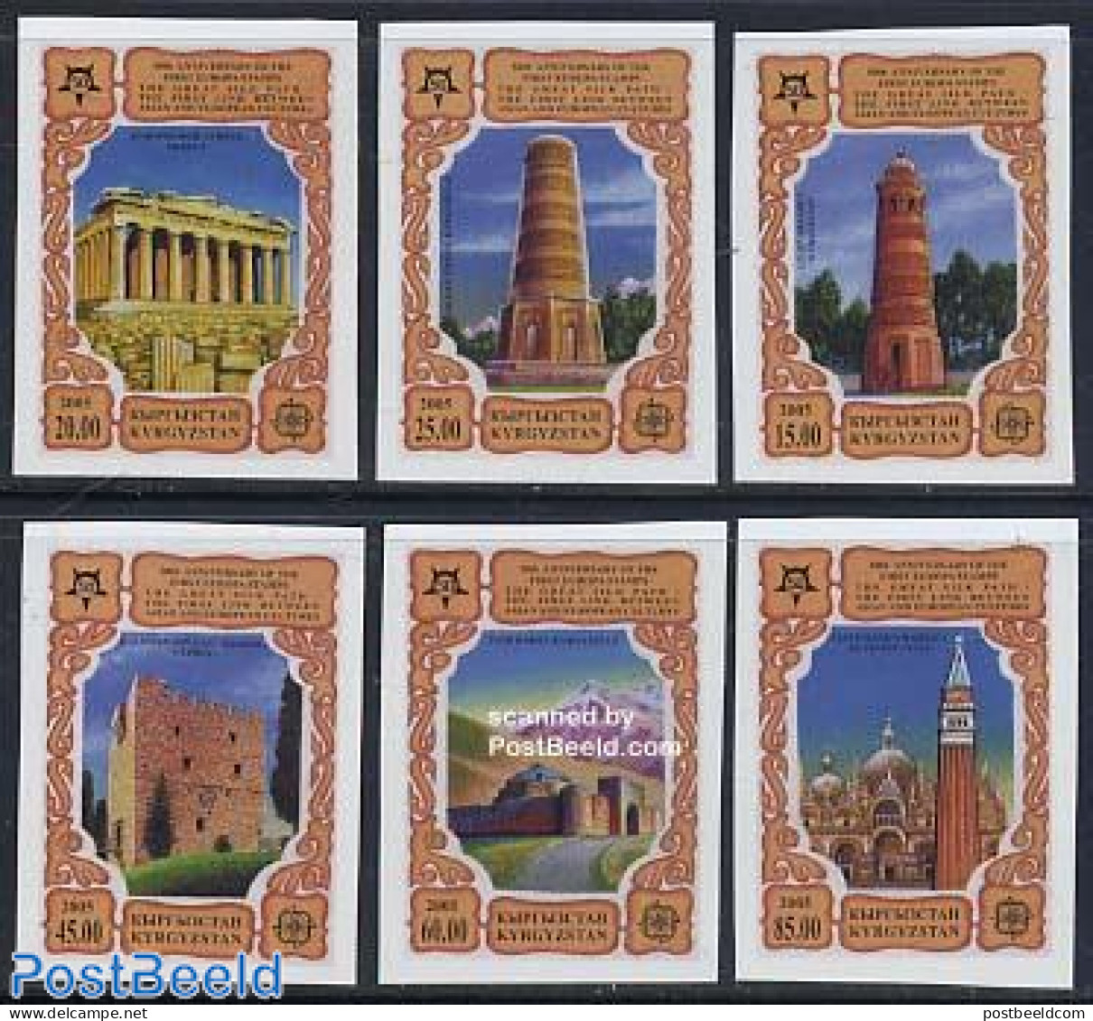 Kyrgyzstan 2005 50 Years Europa Stamps 6v Imperforated, Mint NH, History - Religion - Europa Hang-on Issues - Churches.. - Idées Européennes
