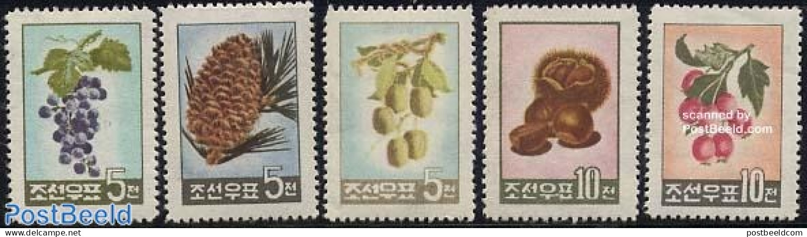 Korea, North 1960 Fruits 5v, Mint NH, Nature - Fruit - Obst & Früchte